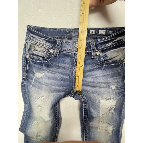 Miss Me Signature Skinny Women's Size 26 Patched Distressed Rhineston Jeans - Picture 8 of 14